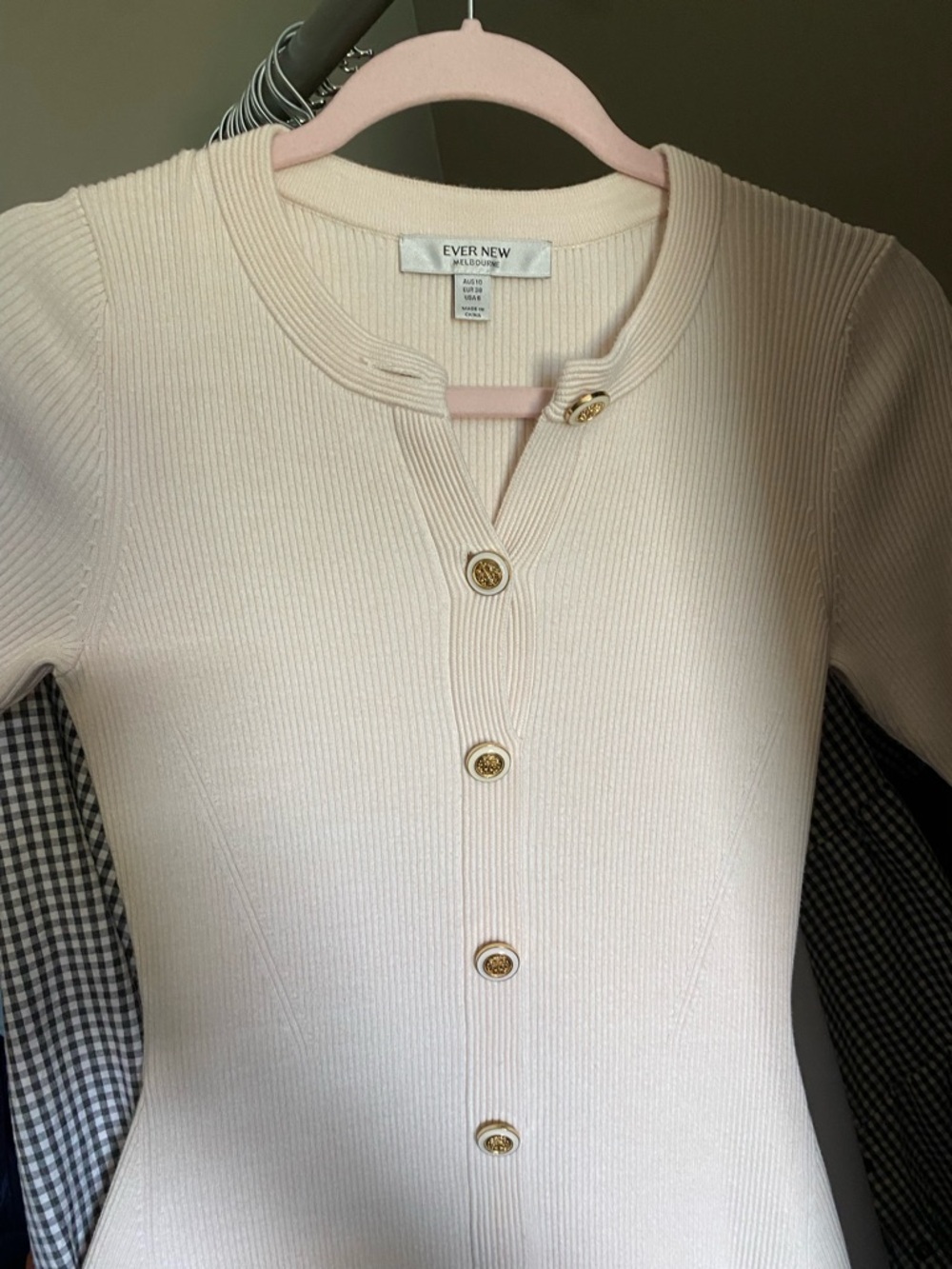 Forever New Cream Button-Front Ribbed Mini Dress - Picture 5 of 6